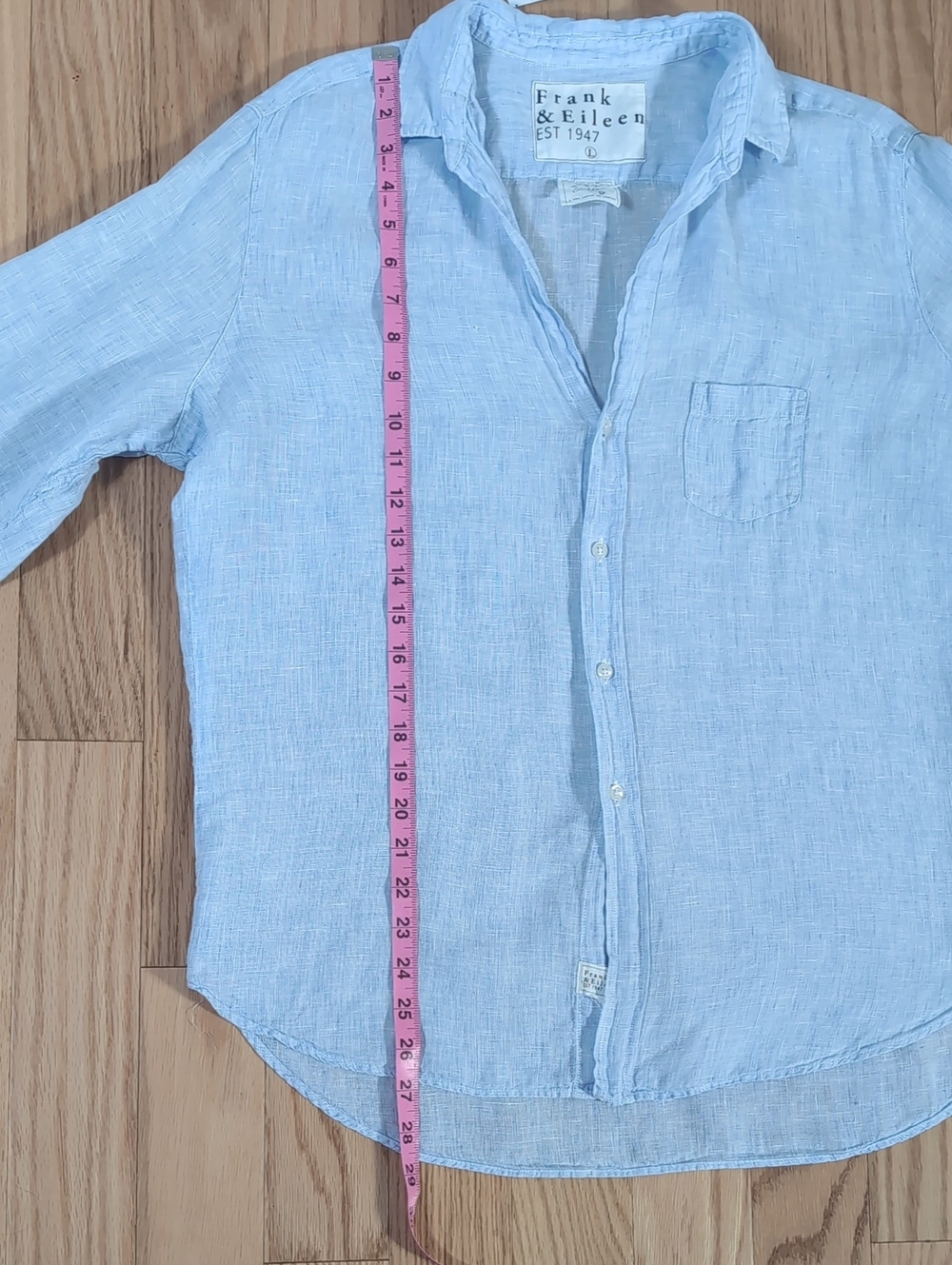 Frank & Eileen $258 Blue Woven Linen Shirt Large - Picture 5 of 5